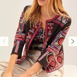 Anthropologie Multicolor Embroidered Blazer